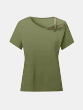 Olive Green Asymmetrical One Shoulder Short Sleeve Top for Women