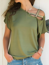 Olive Green Asymmetrical One Shoulder Short Sleeve Top for Women Moss