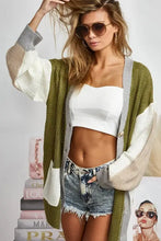 Olive Green Bibi Color Block Sweater Button Closure Cardigan
