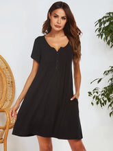 Olive Green Buttoned Short Sleeve Dress with Pockets and Moderate Stretch Black