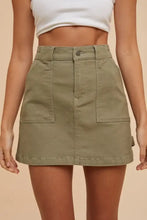 Olive Green Cargo Denim Mini Skirt with Utility Pockets Woman Skirts