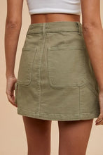 Olive Green Cargo Denim Mini Skirt with Utility Pockets