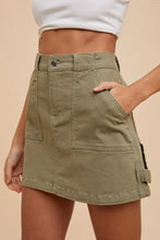 Olive Green Cargo Denim Mini Skirt with Utility Pockets