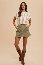 Olive Green Cargo Denim Mini Skirt with Utility Pockets