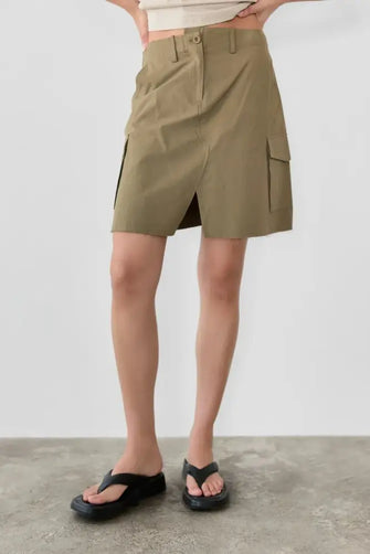 Olive Green Cargo Slit Skirt with Pockets for Women OLIVE Woman Skirts
