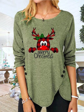 Olive Green Christmas Reindeer Long Sleeve Shirt for Women Matcha Green