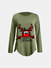 Olive Green Christmas Reindeer Long Sleeve Shirt for Women