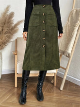 Olive Green Corduroy Button Front Skirt for Women Army Green