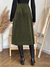 Olive Green Corduroy Button Front Skirt for Women