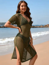 Olive Green Crochet Beach Cover Up Dress Matcha Green Swimwear Cover-Ups