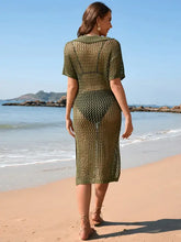 Olive Green Crochet Beach Cover Up Dress Swimwear Cover-Ups