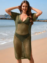 Olive Green Crochet Beach Cover Up Dress Swimwear Cover-Ups