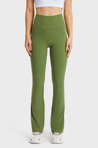 Olive Green Flared Yoga Pants for Women Green