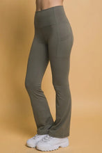 Olive Green High Waist Flare Leggings with Pockets