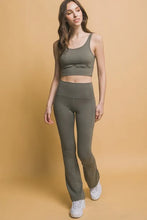 Olive Green High Waist Flare Leggings with Pockets