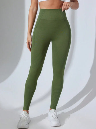 Olive Green High Waisted Athletic Leggings for Women Moss