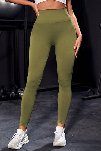 Olive Green High Waisted Stretch Leggings for Women Moss