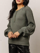 Olive Green Knit Sweater with Balloon Sleeve Length