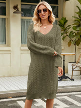 Olive Green Knit Sweater Dress with Long Sleeve Length Matcha Green
