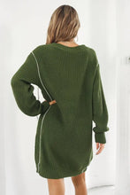 Olive green knit sweater dress with long sleeve length