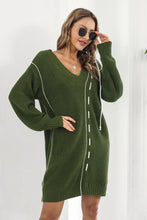 Olive green knit sweater dress with long sleeve length
