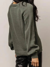 Olive Green Knit Sweater with Balloon Sleeve Length Sweater Pullovers