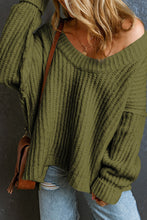 Olive Green Knit Sweater with Long Sleeves and Round Neck