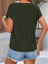 Olive Green Lace Round Neck Short Sleeve Top for Women