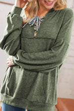 Olive green chenille drop shoulder long sleeve hoodie with lace collar