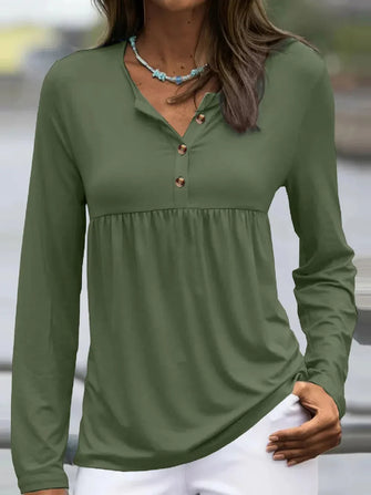 Olive Green Long Sleeve Button Blouse for Women Matcha Green
