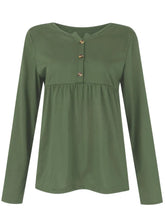 Olive Green Long Sleeve Button Blouse for Women