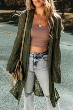 Olive green open-knit longline long sleeve cardigan for women