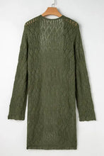 Olive green long sleeve cardigan openwork open knit sweater dress