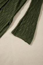 Olive green long sleeve cardigan with openwork open knit diamond pattern