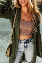 Women’s olive green long sleeve cardigan with openwork open knit design