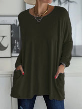 Olive Green Long Sleeve Tunic Top with Pockets for Women Army Green