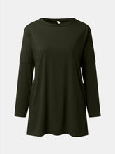 Olive Green Long Sleeve Tunic Top with Pockets for Women