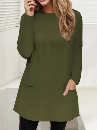 Olive Green Long Sleeve Tunic with Pockets for Women Army Green