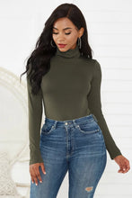 Olive Green Long Sleeve Turtleneck Bodysuit for Women