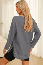 Olive Green Long Sleeve Waffle Knit Top with Side Slits Woman Sweatshirts