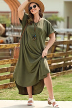 Olive Green Maxi Dress with Short Sleeve Length and Pockets Maxi Dresses