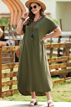 Olive Green Maxi Dress with Short Sleeve Length and Pockets