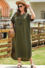 Olive Green Maxi Dress with Short Sleeve Length and Pockets Moss