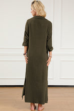Olive Green Maxi Shirt Dress with Long Sleeve Length Rayon Material