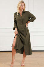 Olive Green Maxi Shirt Dress with Long Sleeve Length Rayon Material