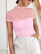 Olive Green Mesh Basic T Shirt for Women Pink Woman T Shirts