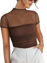Olive Green Mesh Basic T Shirt for Women