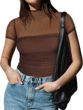 Olive Green Mesh Basic T Shirt for Women