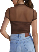 Olive Green Mesh Basic T Shirt for Women