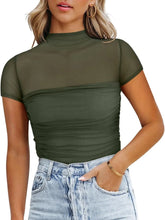 Olive Green Mesh Basic T Shirt for Women